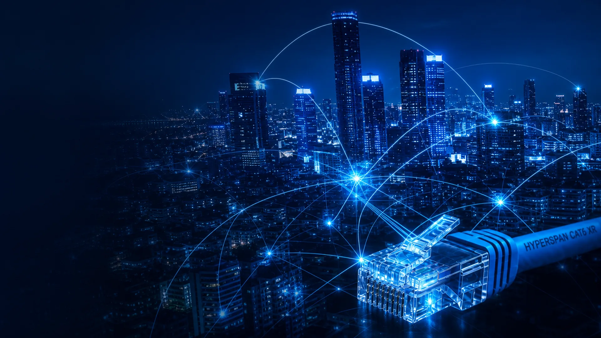 Hyperspan Cat6 XR lead immersing into a connected city network