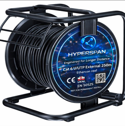 Hyperspan™ Extended-Reach Cat6 Cable – CCTV, Wi-Fi, smart buildings - PoE++ 250m Reel